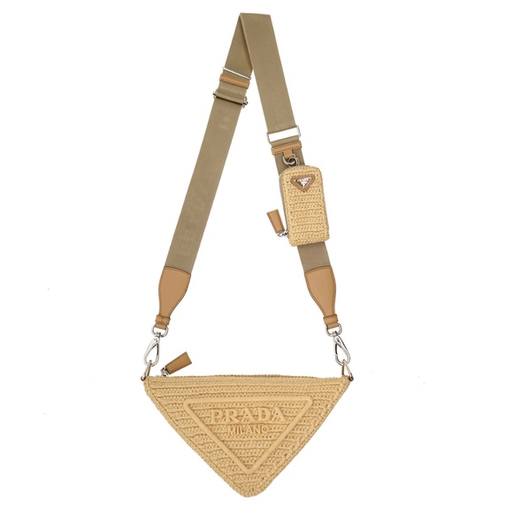 Prada Raffia Crochet Triangle Logo Crossbody 1BH190 New SIMOLI GROUP - Picture 2 of 8